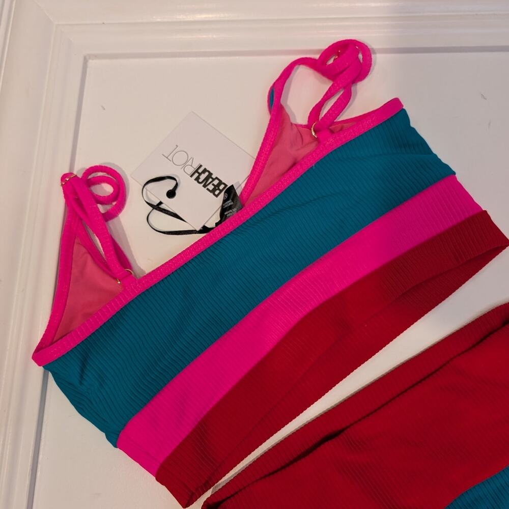 Beach Riot Blue Pink Red Two-Piece One-Piece Style Swim Set - Picture 4 of 11
